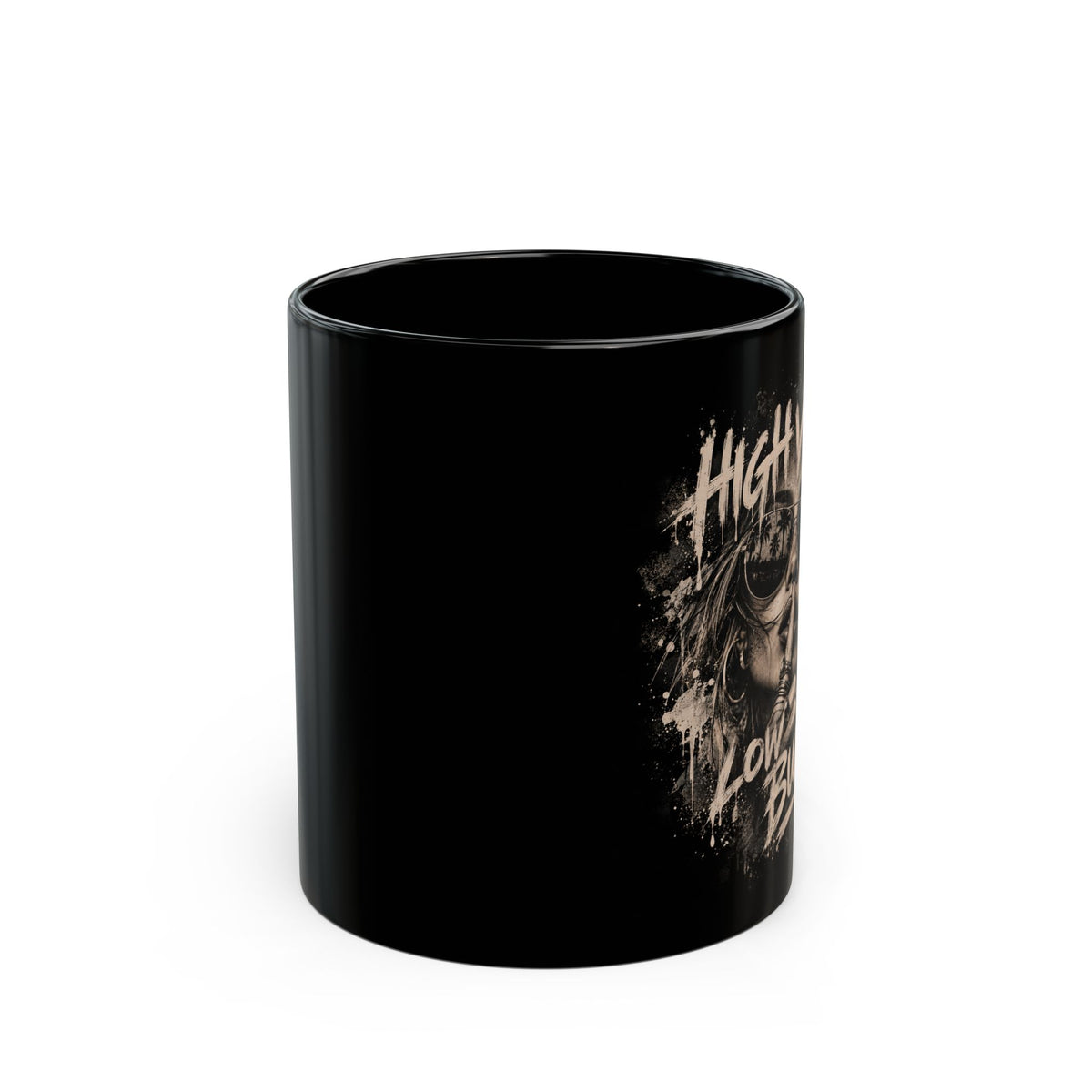 High Vibes Low Bullshit Black Mug — Edgy Coffee Cup for Bold Women