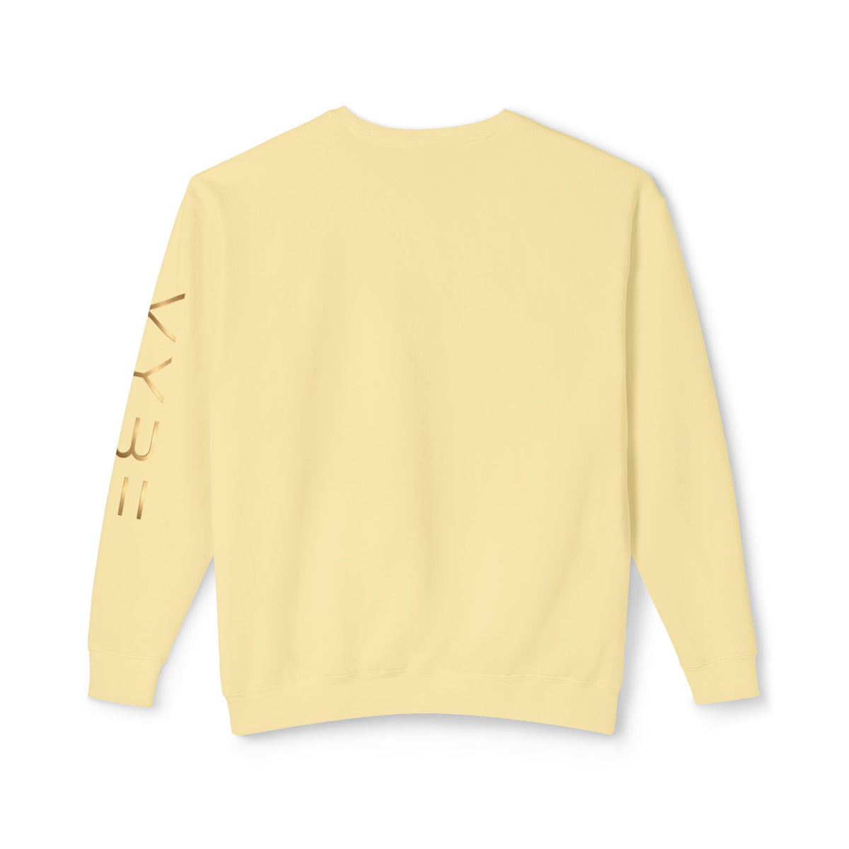 Minimalist White Crewneck Sweatshirt with Gold Sleeve Script