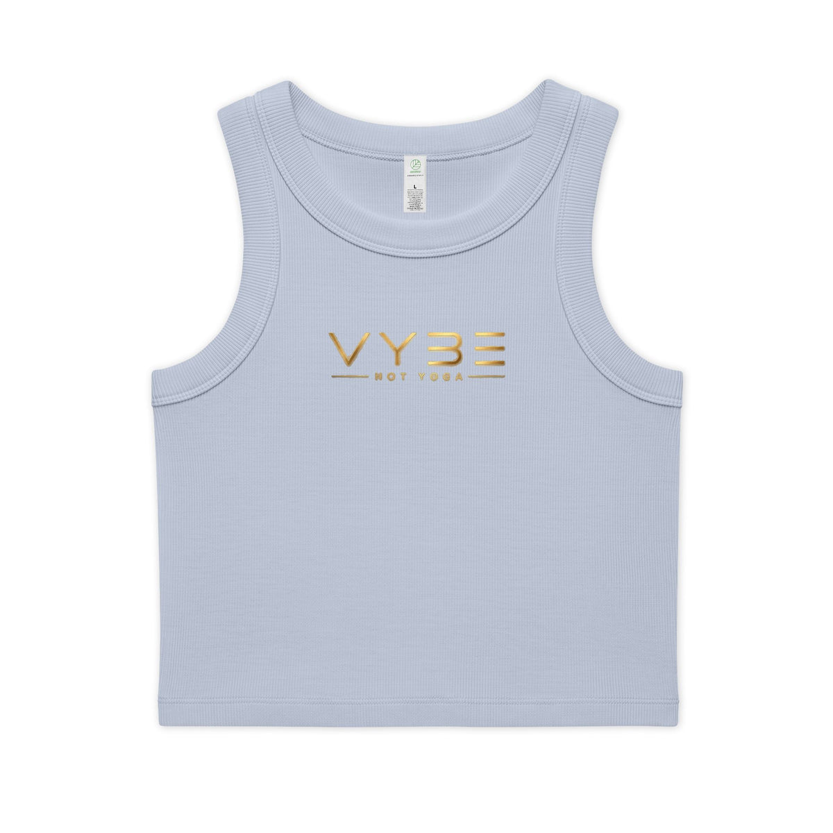 VYBE Gold Logo Rib Crop Tank — Women's Organic Cotton