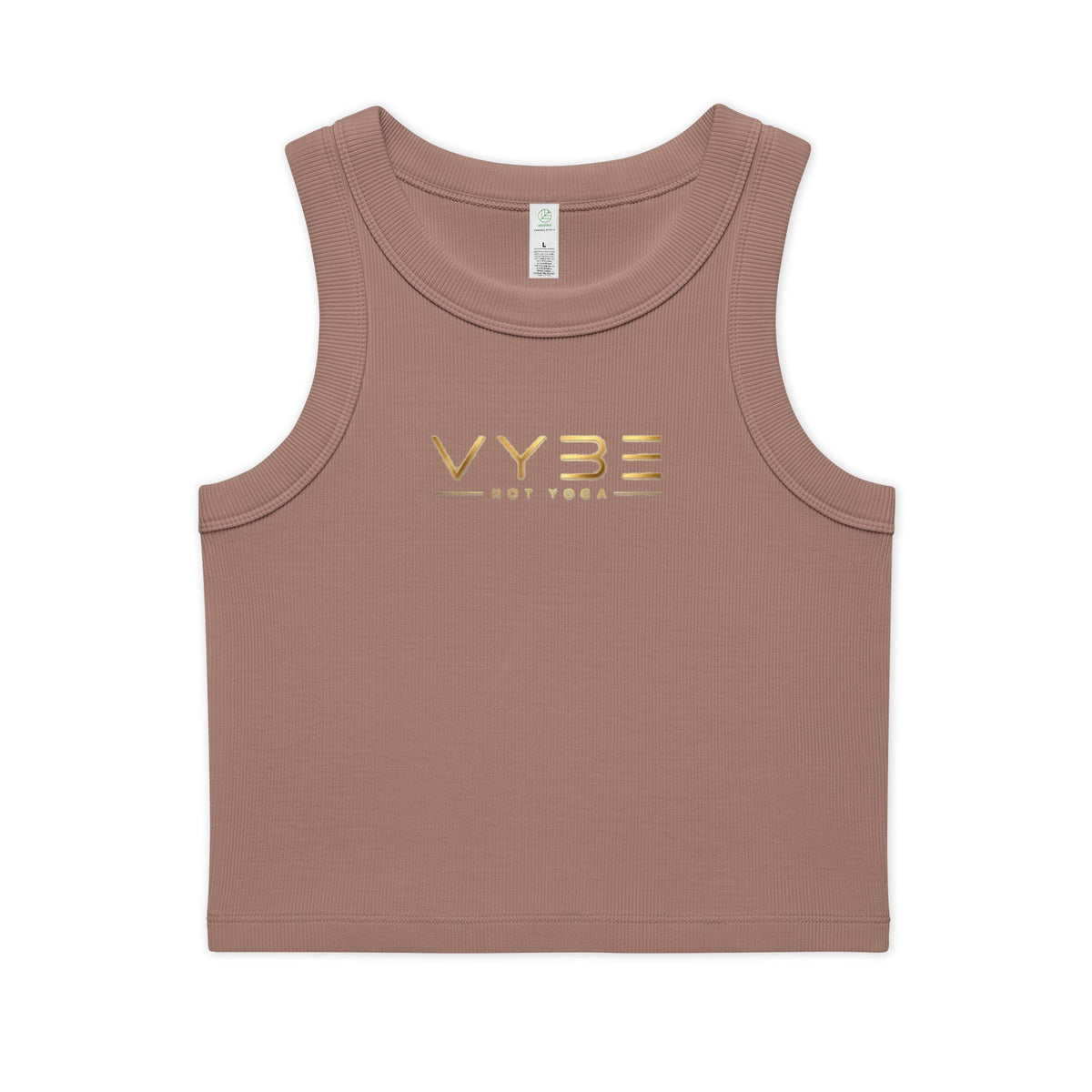 VYBE Gold Logo Rib Crop Tank — Women's Organic Cotton
