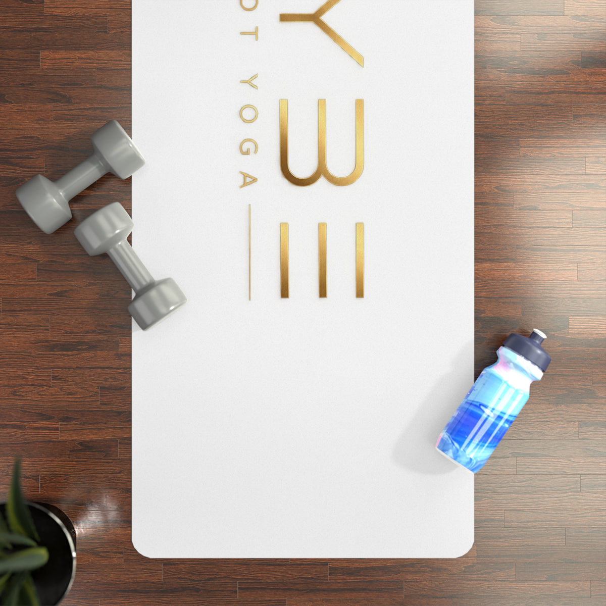 White Rubber Yoga Mat — Gold VYBE Hot Yoga Logo, Non-Slip Exercise Mat for Hot Yoga & Pilates