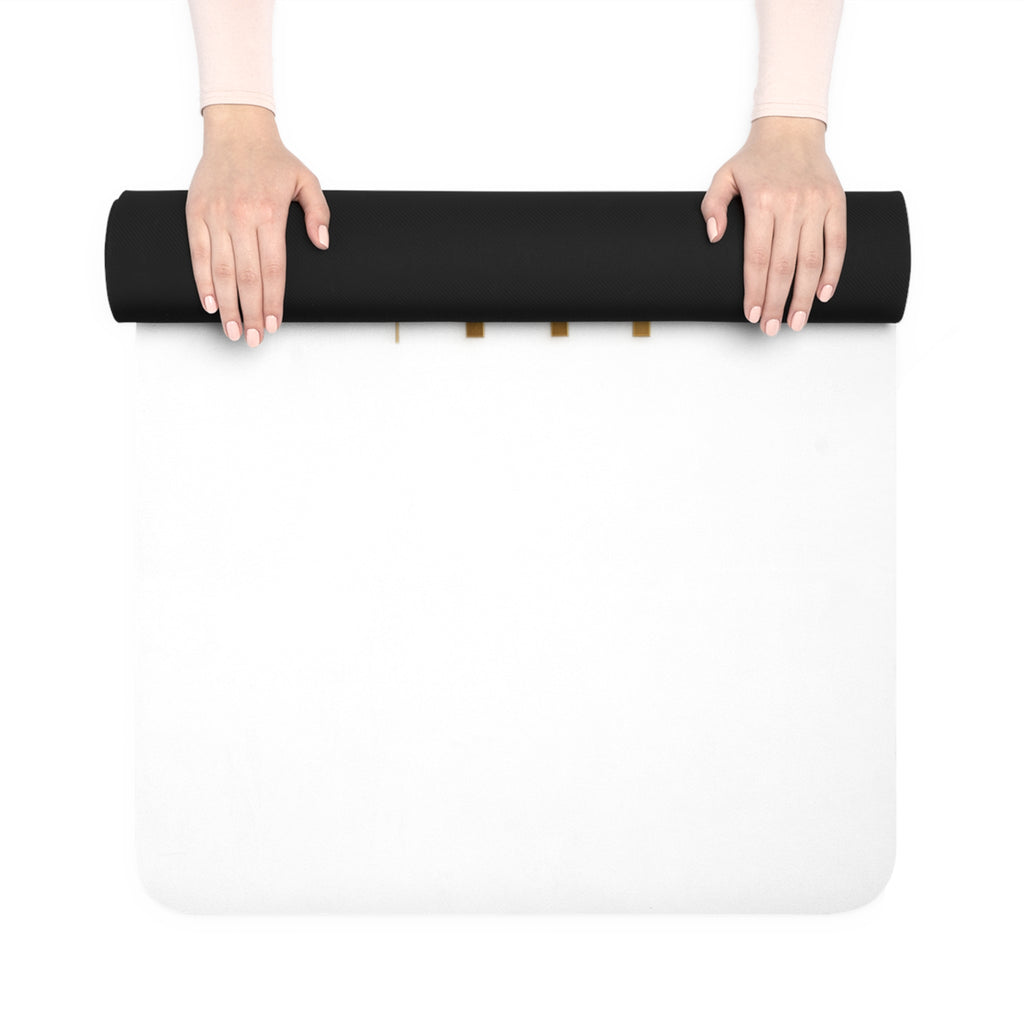 White Rubber Yoga Mat — Gold VYBE Hot Yoga Logo, Non-Slip Exercise Mat for Hot Yoga & Pilates
