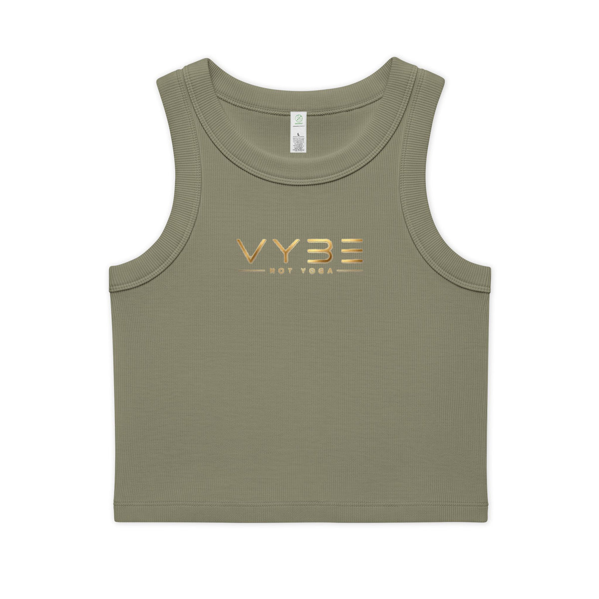 VYBE Gold Logo Rib Crop Tank — Women's Organic Cotton