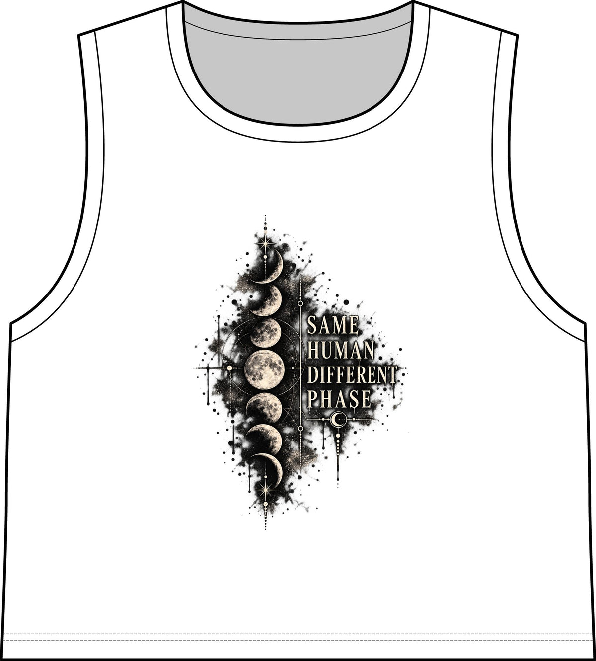 Moon Phase Crop Tank — "Same Human, Different Phase" Graphic Tank Top