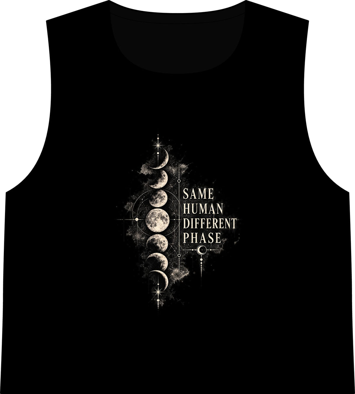 Moon Phase Crop Tank — "Same Human, Different Phase" Graphic Tank Top