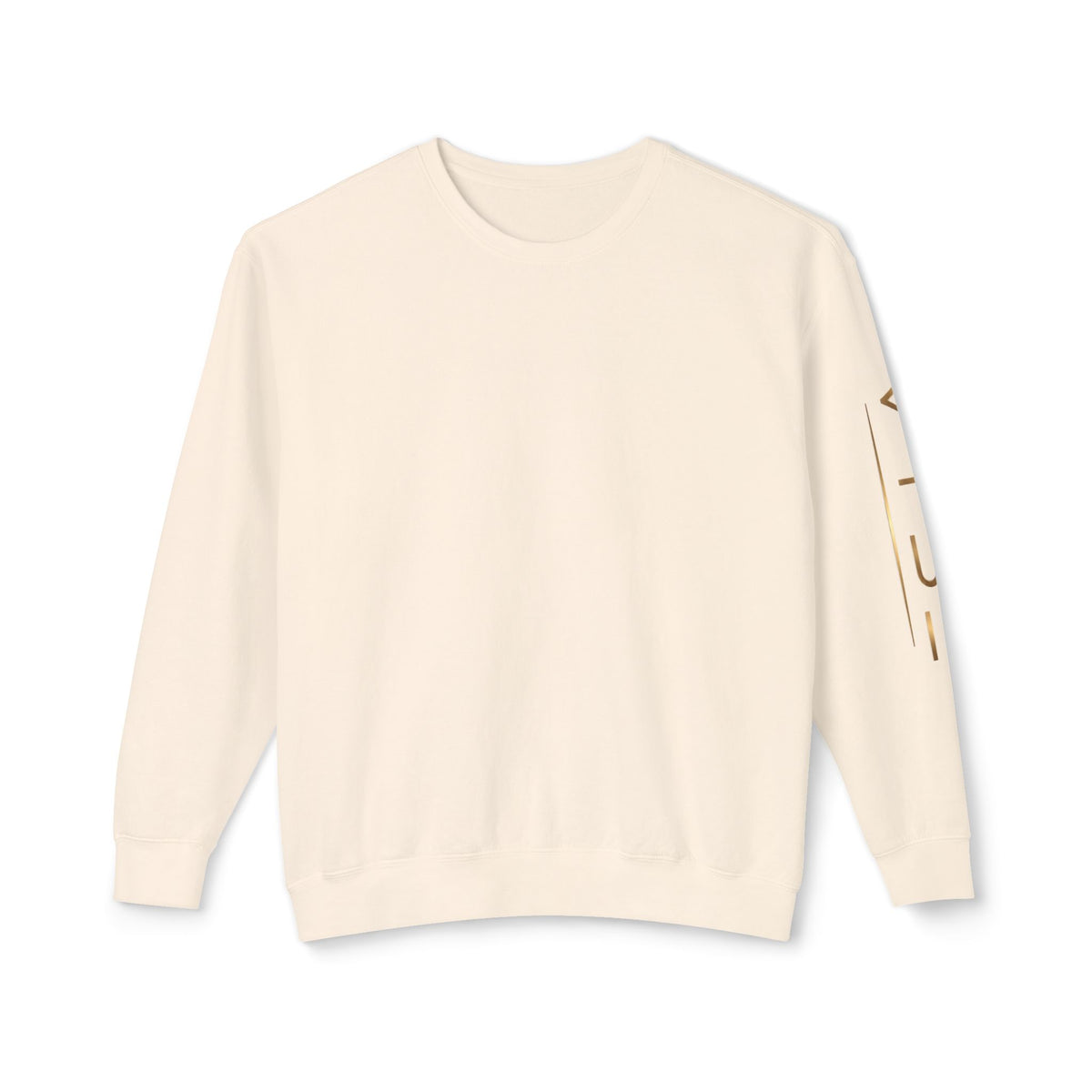 Minimalist White Crewneck Sweatshirt with Gold Sleeve Script