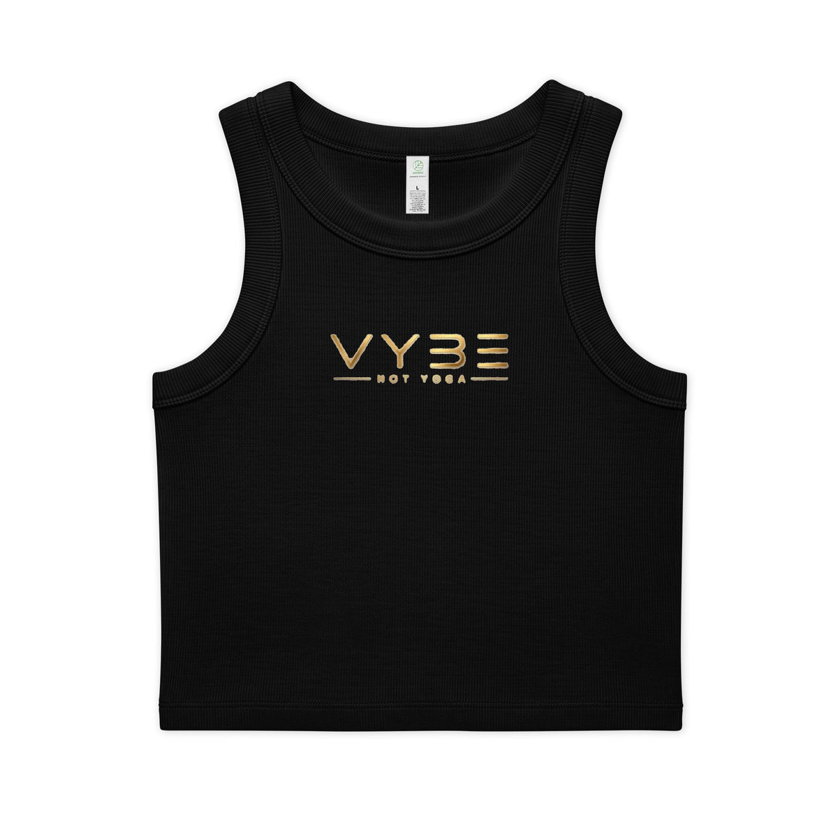 VYBE Gold Logo Rib Crop Tank — Women's Organic Cotton
