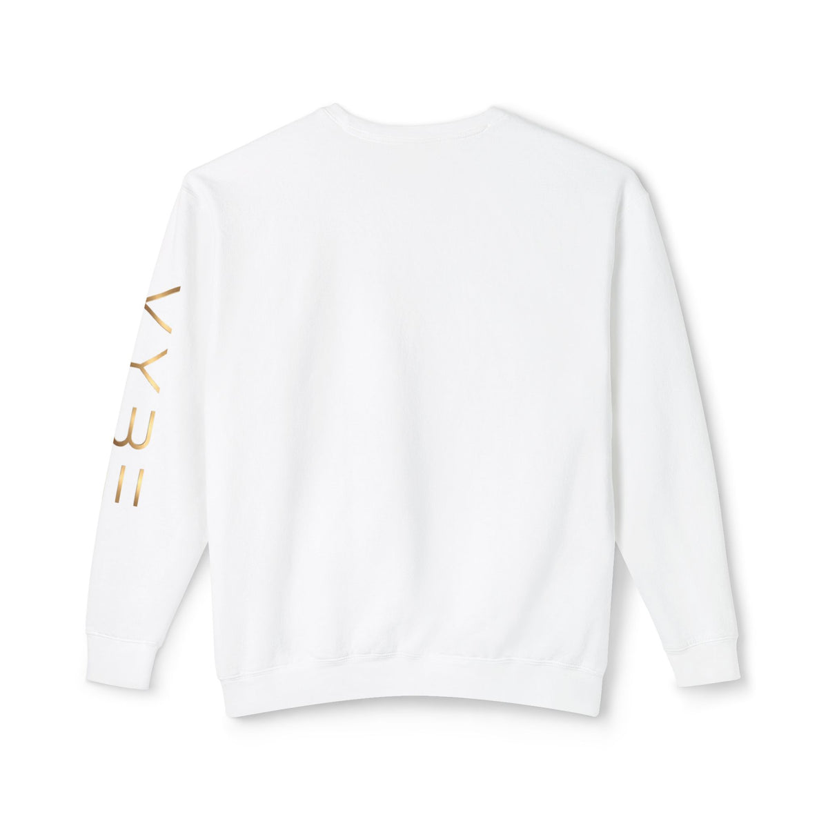 Minimalist White Crewneck Sweatshirt with Gold Sleeve Script