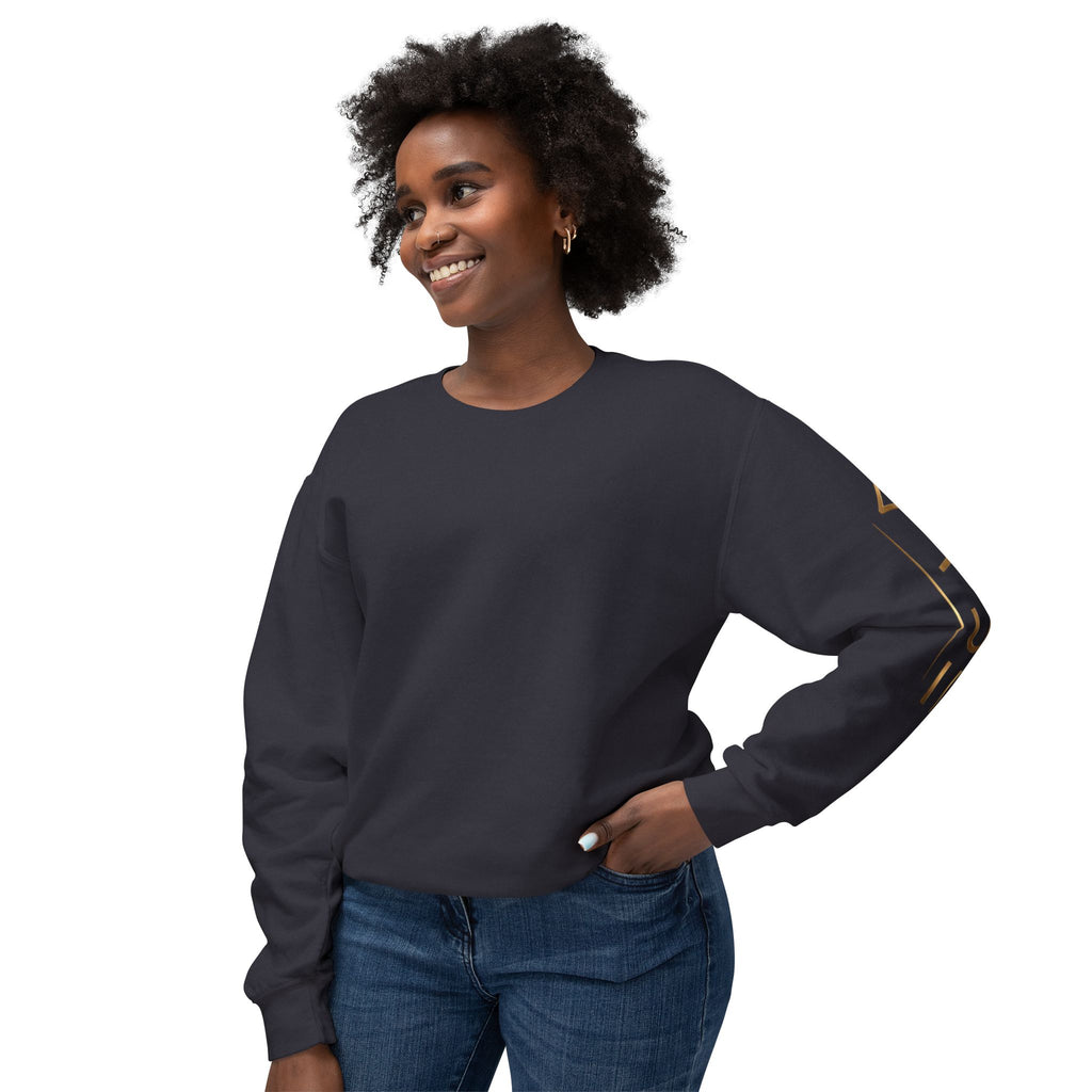 Minimalist White Crewneck Sweatshirt with Gold Sleeve Script