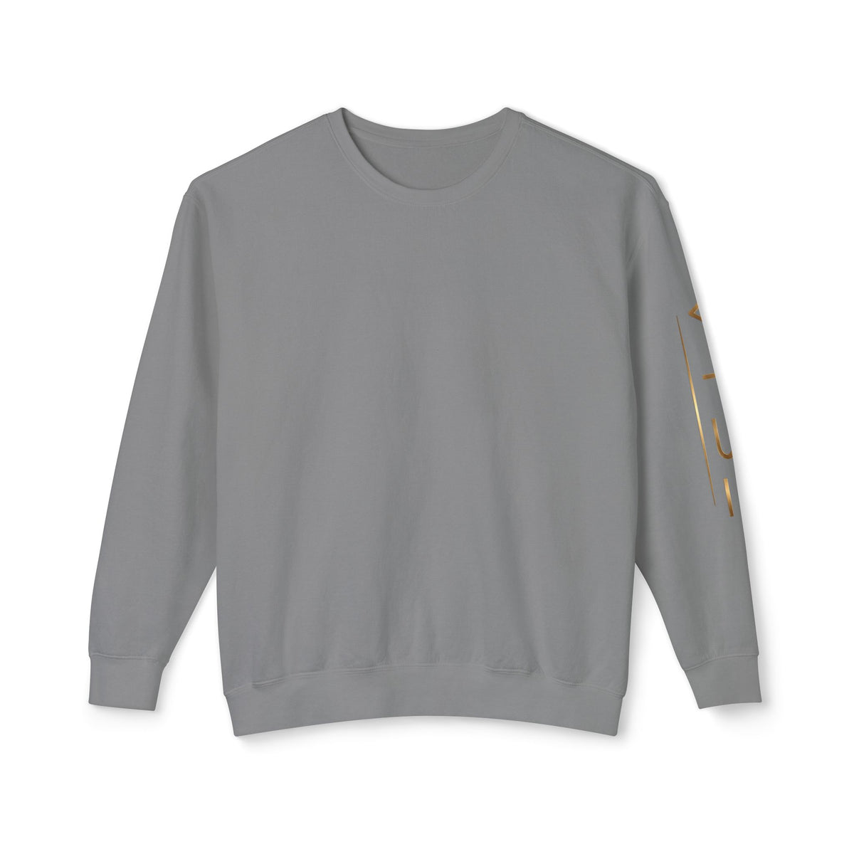 Minimalist White Crewneck Sweatshirt with Gold Sleeve Script
