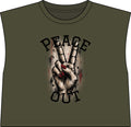 Peace Out Muscle Tee — Women's Cropped Graphic Tank with Peace Sign Design