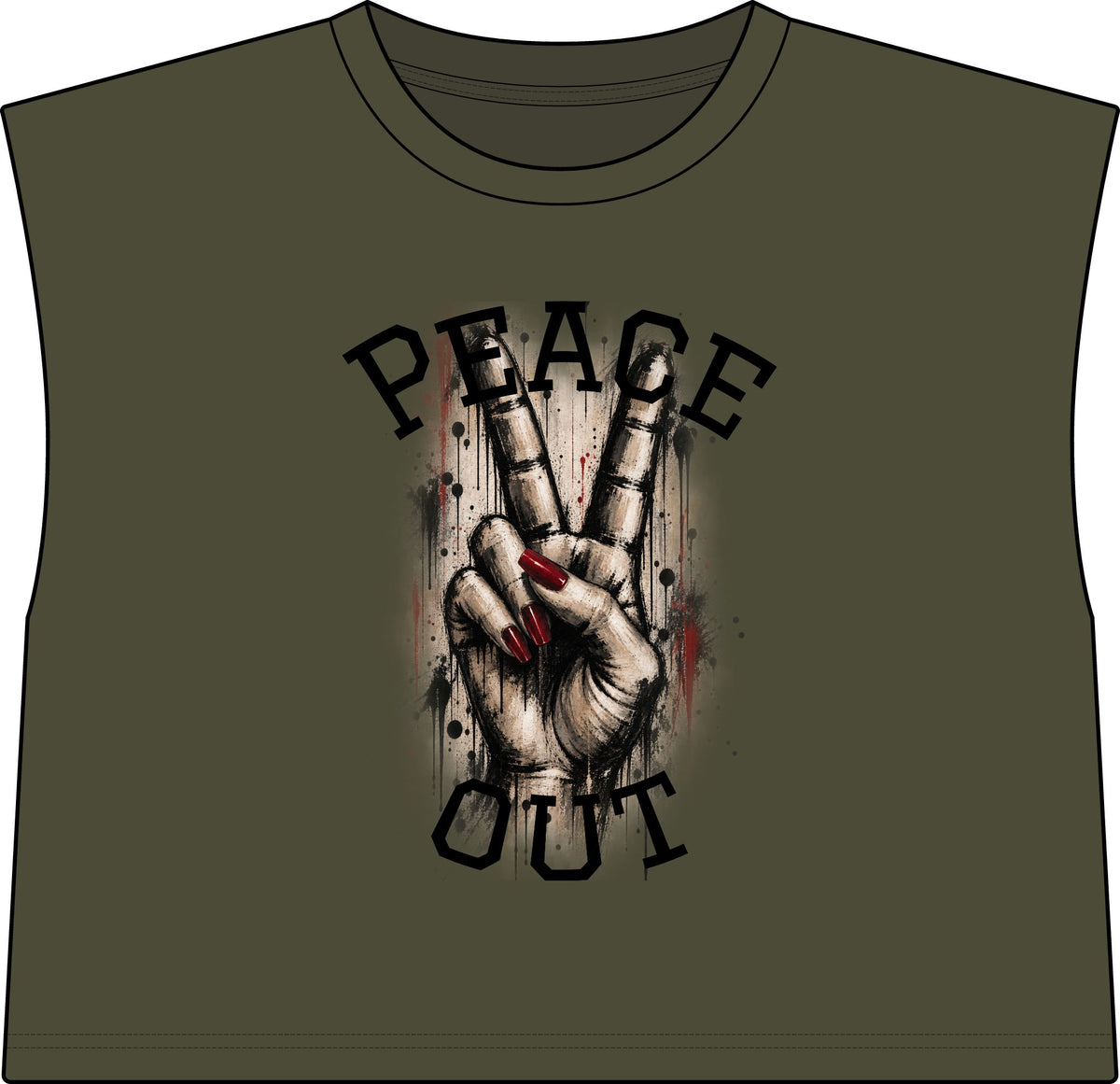 Peace Out Muscle Tee — Women's Cropped Graphic Tank with Peace Sign Design