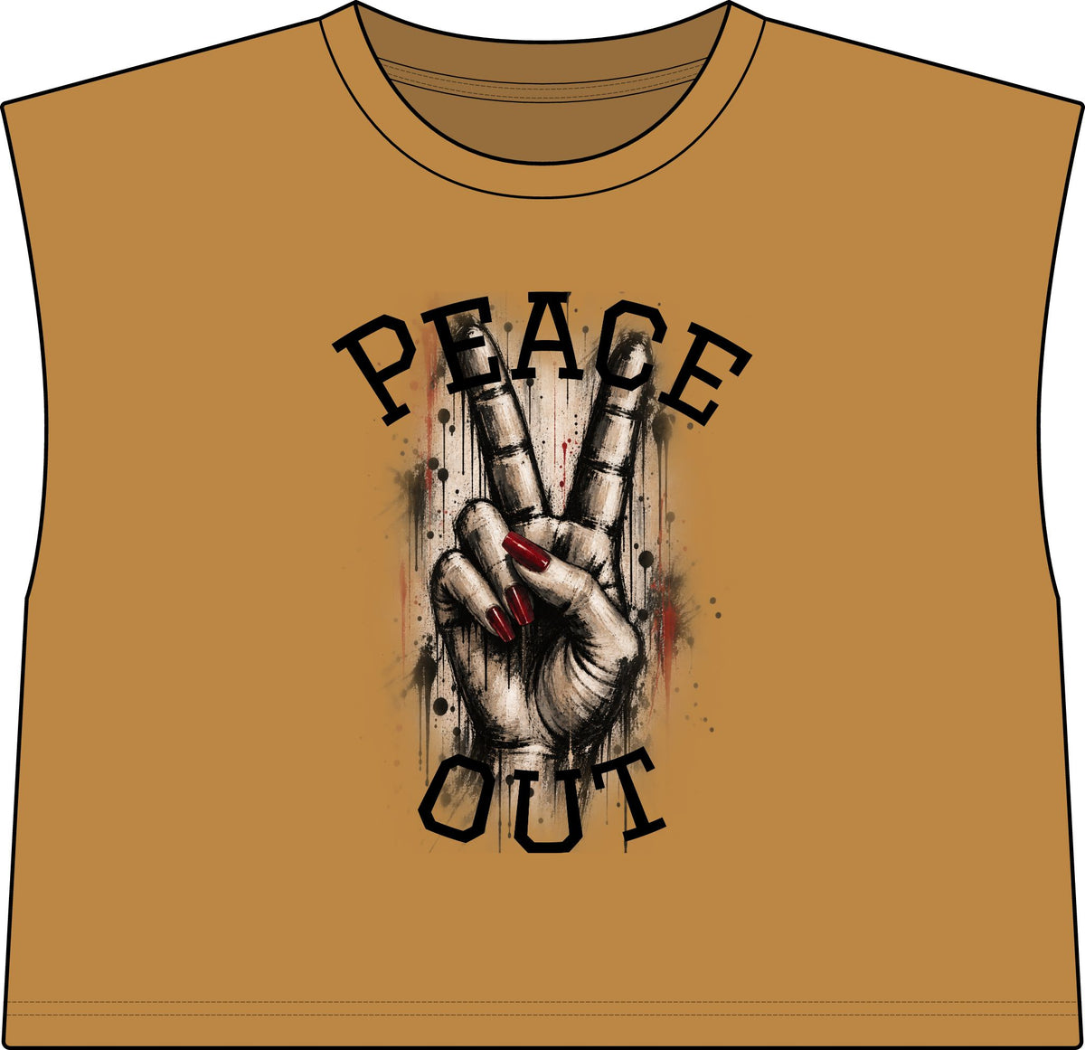 Peace Out Muscle Tee — Women's Cropped Graphic Tank with Peace Sign Design