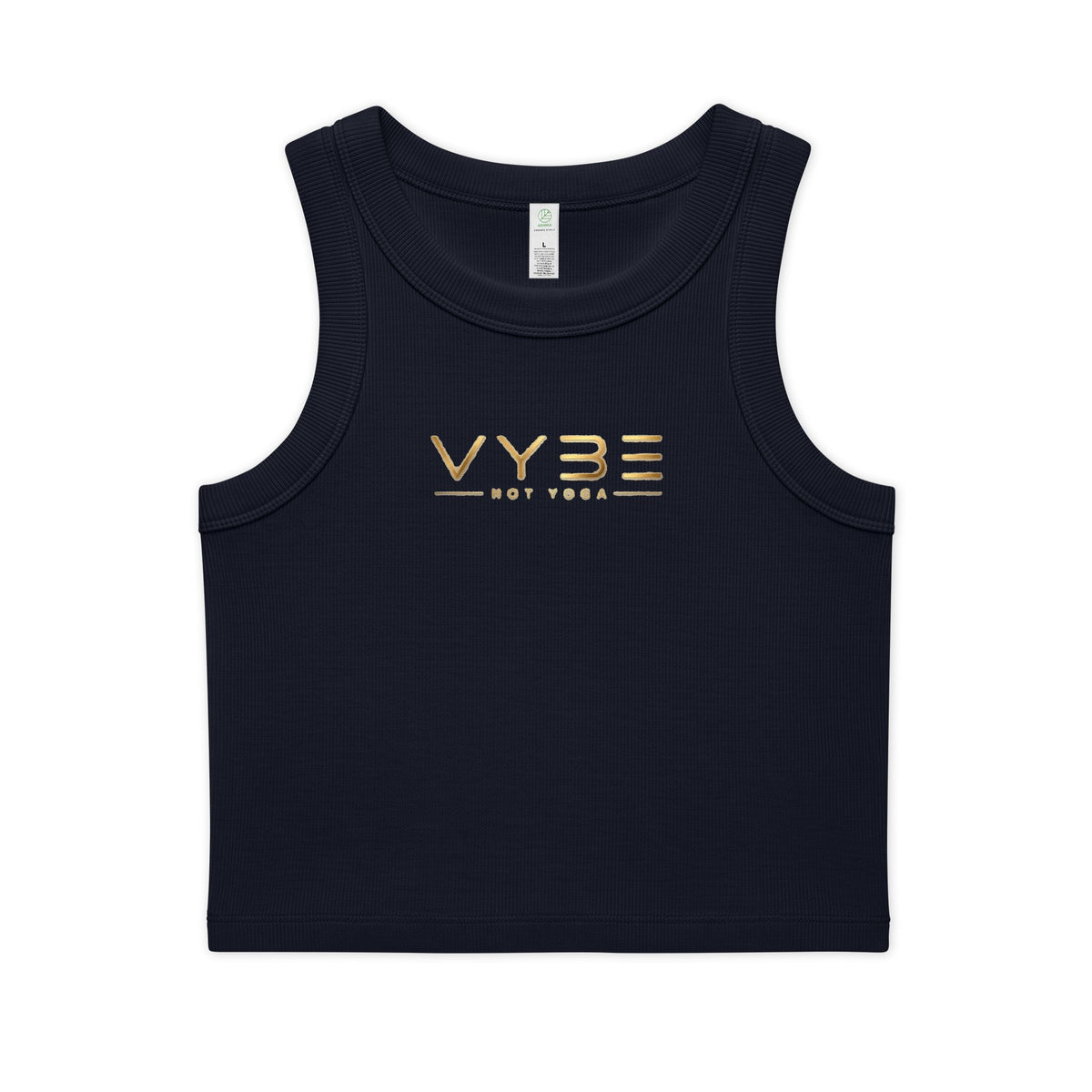 VYBE Gold Logo Rib Crop Tank — Women's Organic Cotton