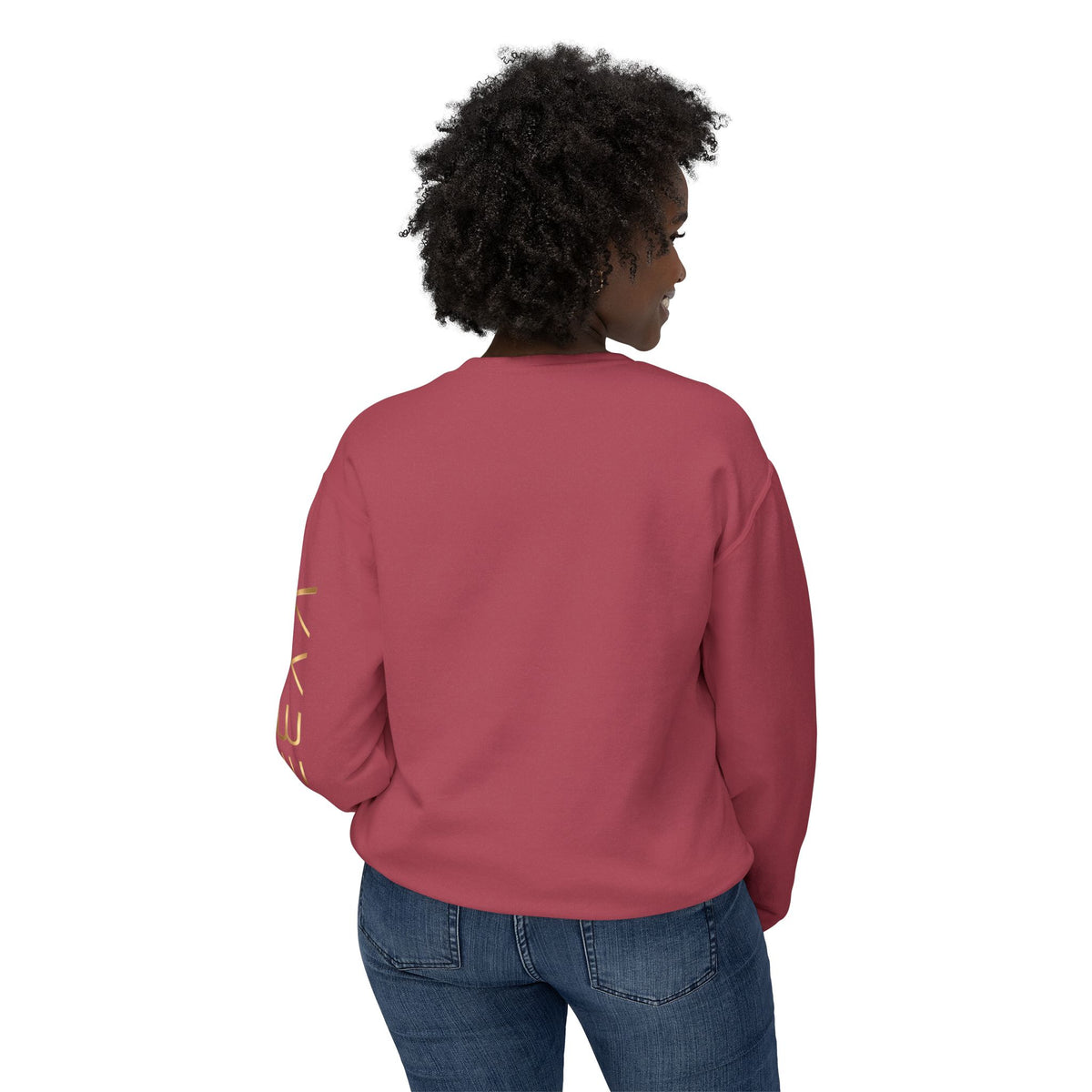 Minimalist White Crewneck Sweatshirt with Gold Sleeve Script