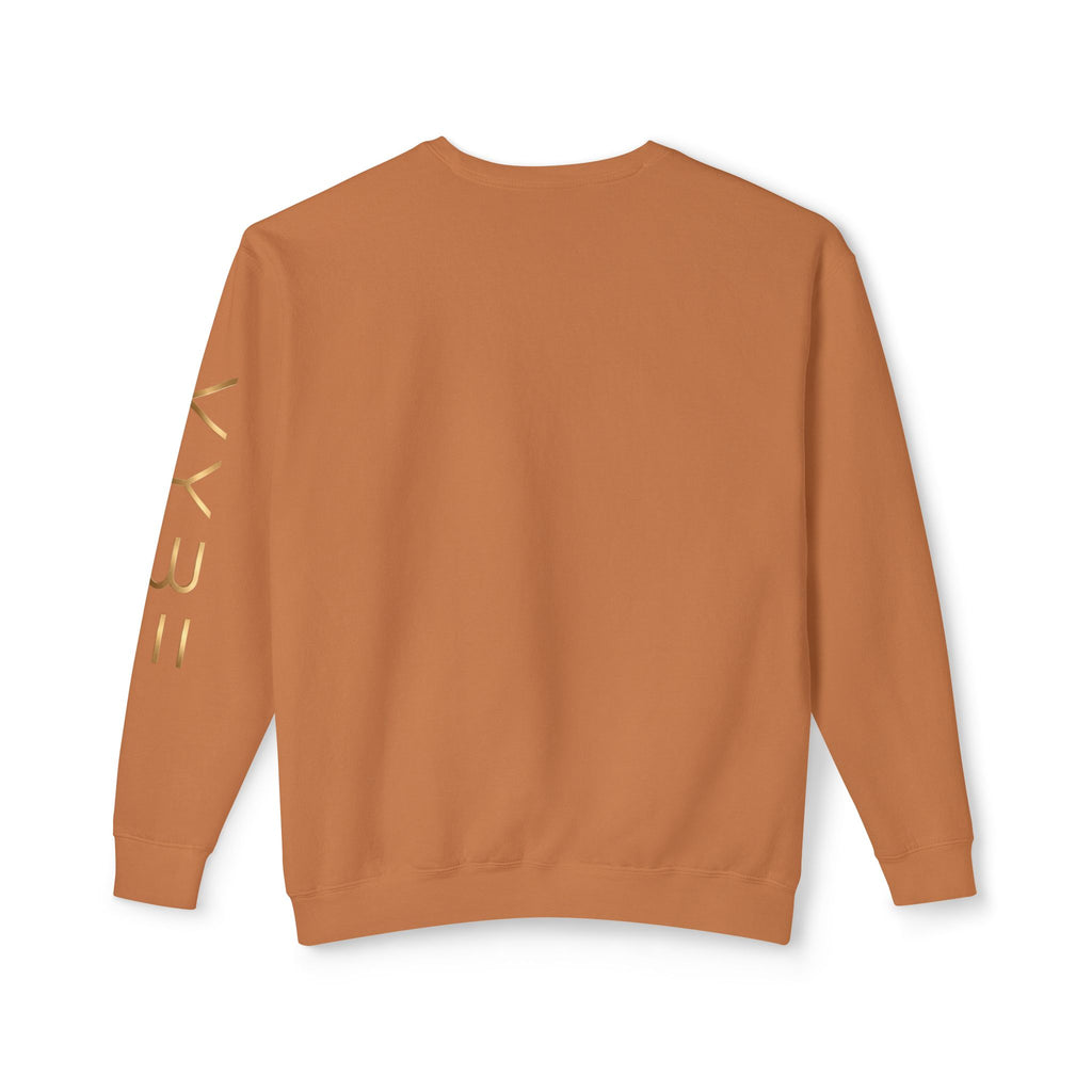 Minimalist White Crewneck Sweatshirt with Gold Sleeve Script