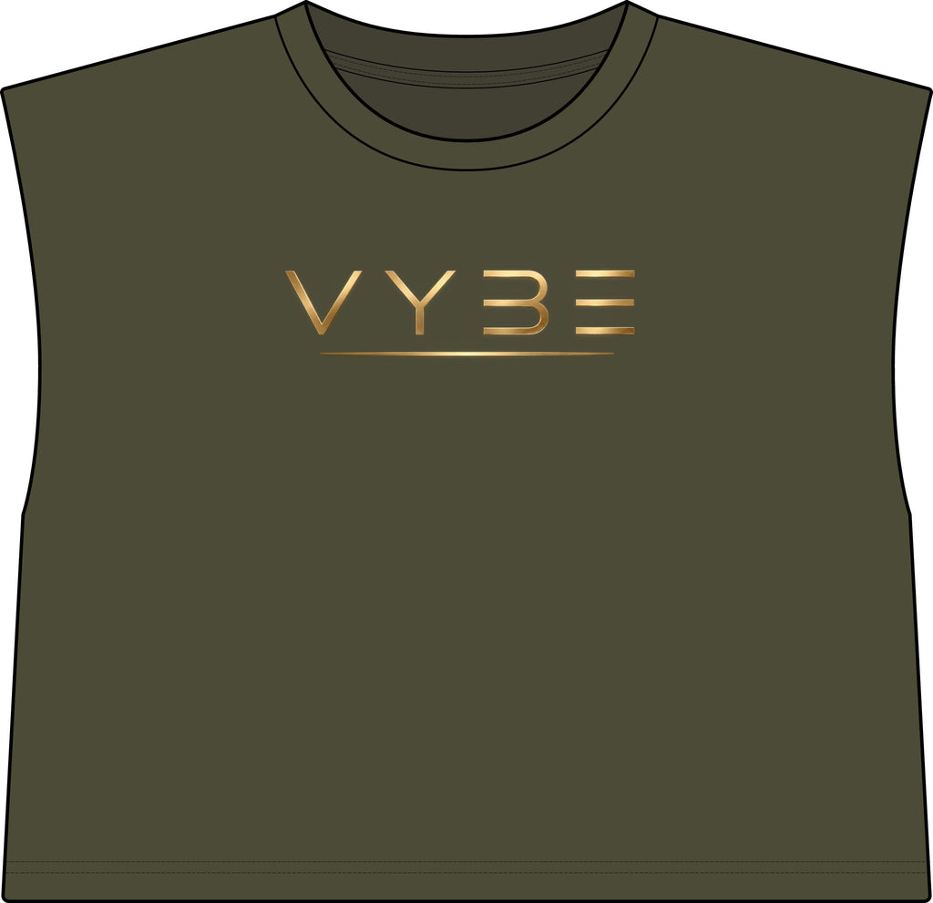 Vybe Muscle Tee — Women's Garment-Dyed Cropped Tank with Gold Logo