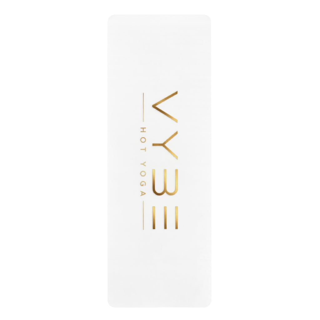 White Rubber Yoga Mat — Gold VYBE Hot Yoga Logo, Non-Slip Exercise Mat for Hot Yoga & Pilates