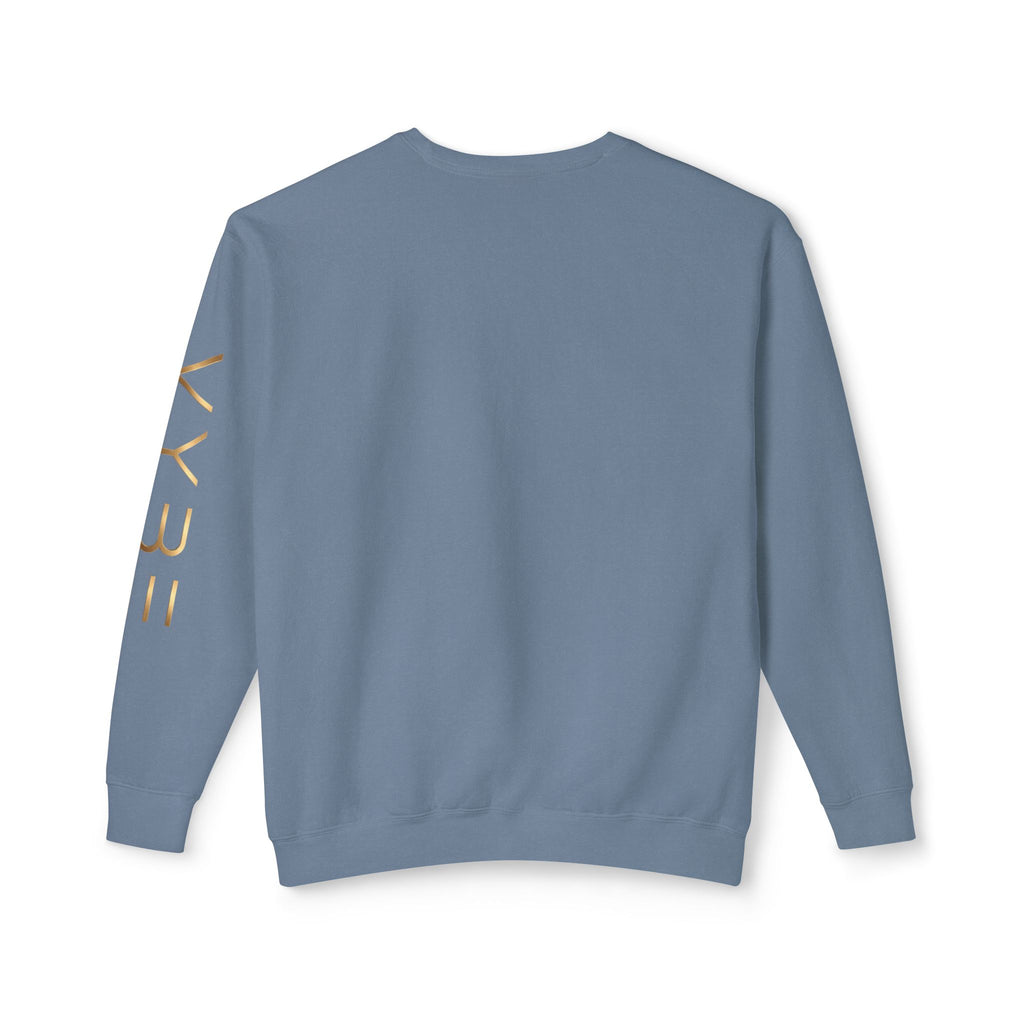 Minimalist White Crewneck Sweatshirt with Gold Sleeve Script