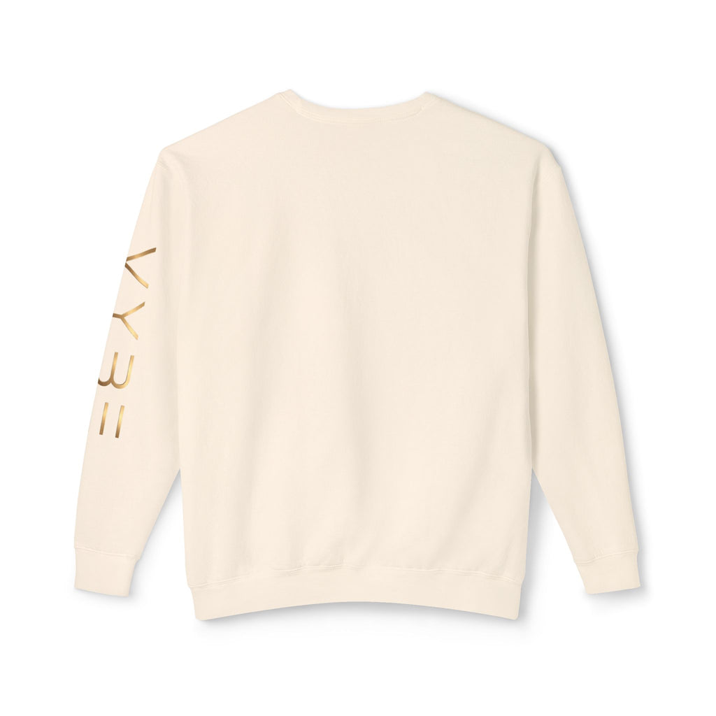Minimalist White Crewneck Sweatshirt with Gold Sleeve Script
