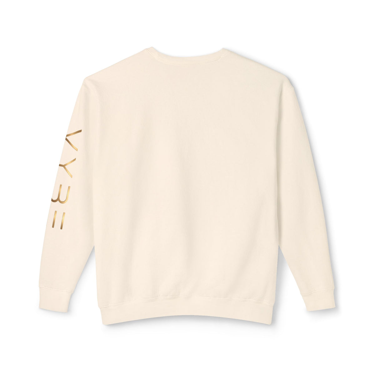 Minimalist White Crewneck Sweatshirt with Gold Sleeve Script