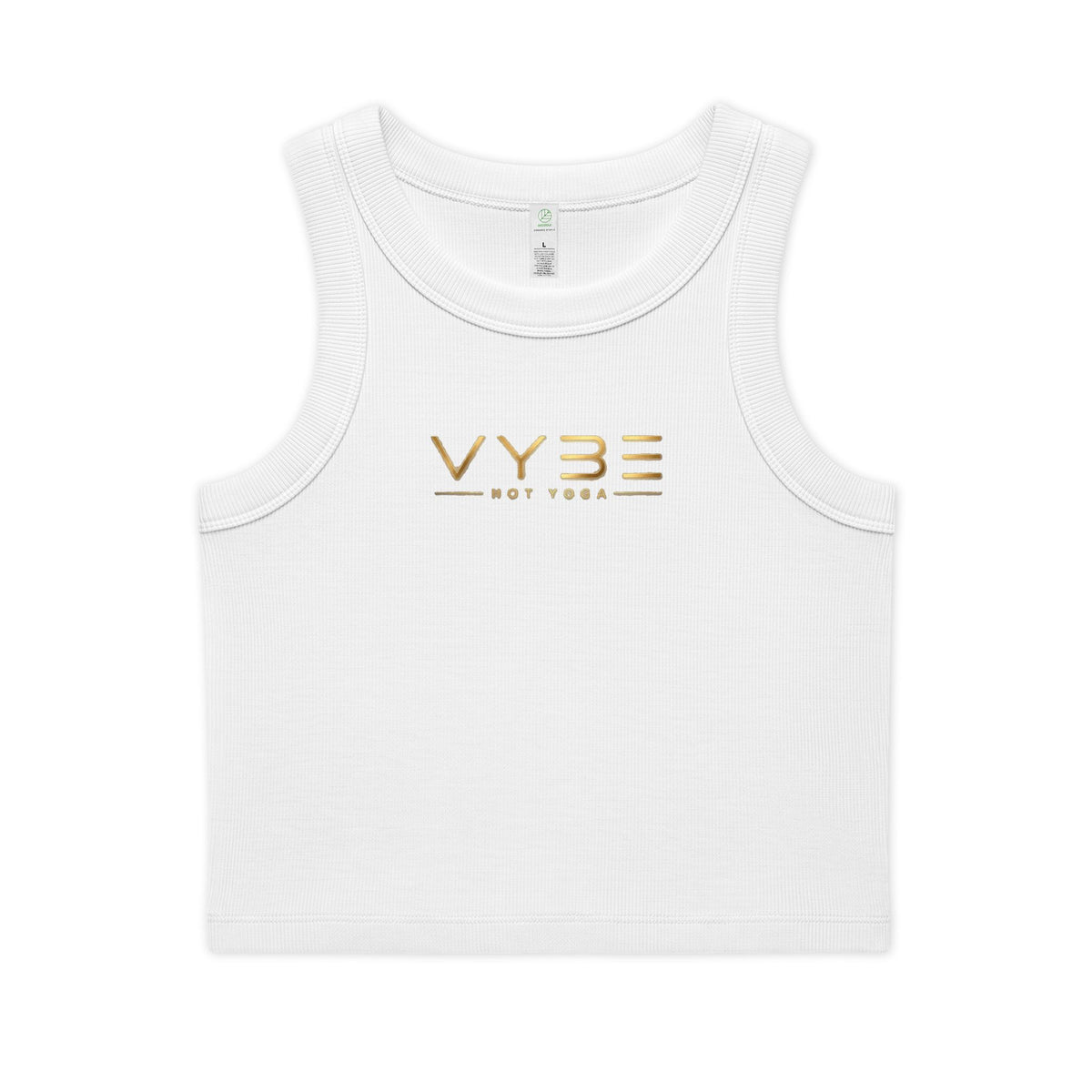 VYBE Gold Logo Rib Crop Tank — Women's Organic Cotton