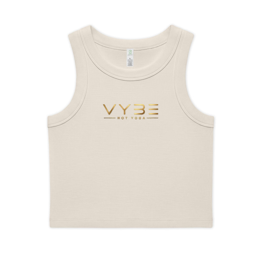 VYBE Gold Logo Rib Crop Tank — Women's Organic Cotton