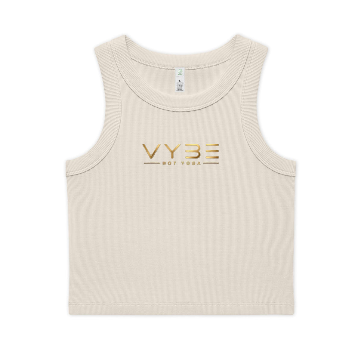 VYBE Gold Logo Rib Crop Tank — Women's Organic Cotton