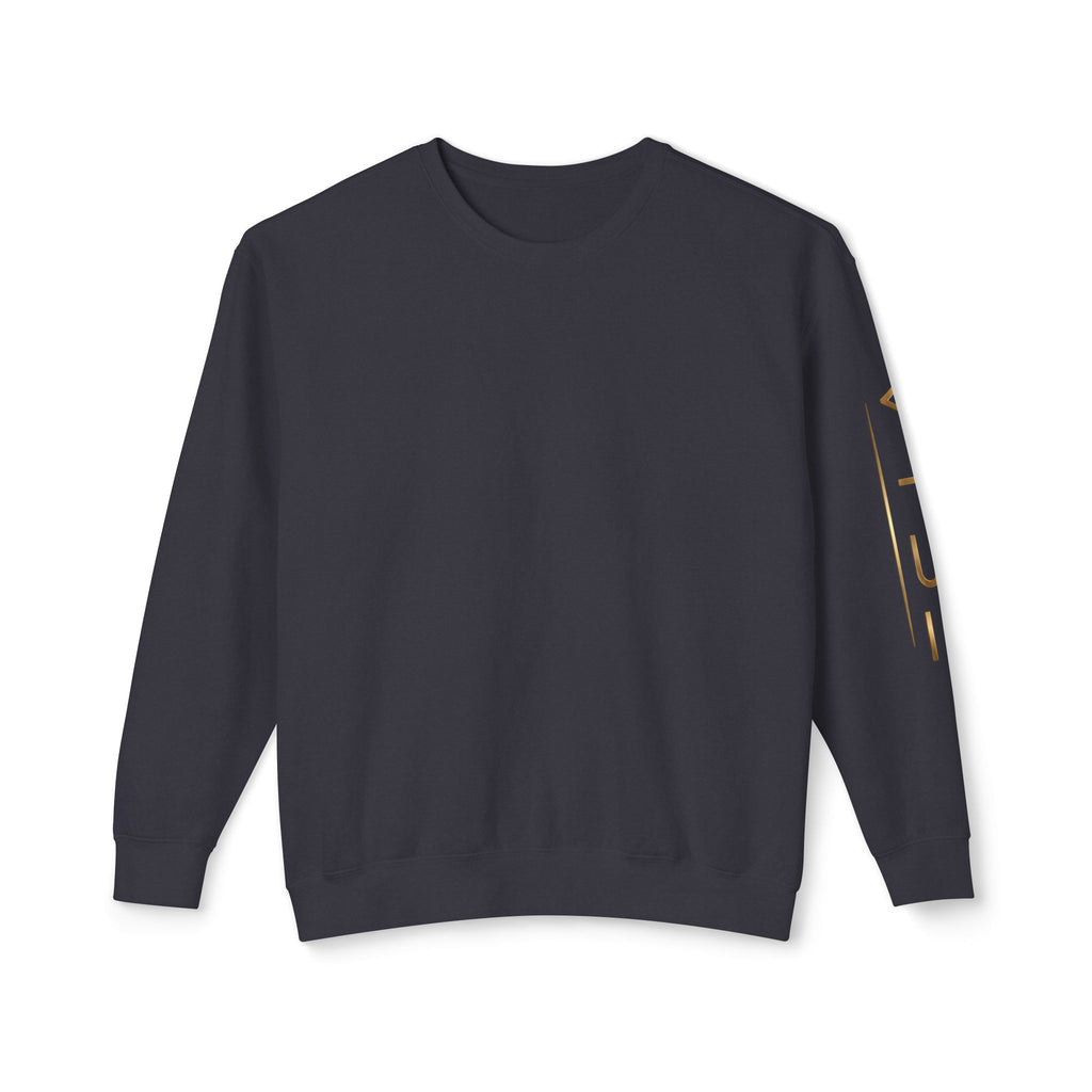 Minimalist White Crewneck Sweatshirt with Gold Sleeve Script