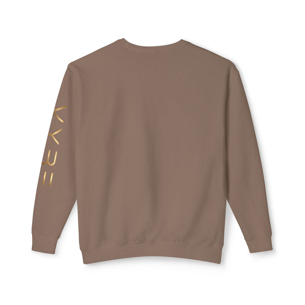 Minimalist White Crewneck Sweatshirt with Gold Sleeve Script