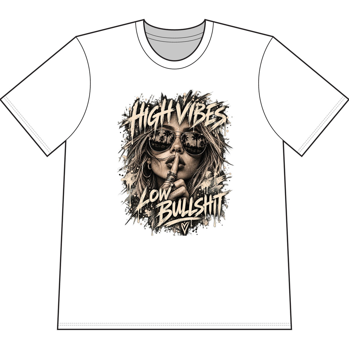 High Vibes Low Bullshit T-Shirt — Retro Graphic Tee for Free-Spirited Women & Men