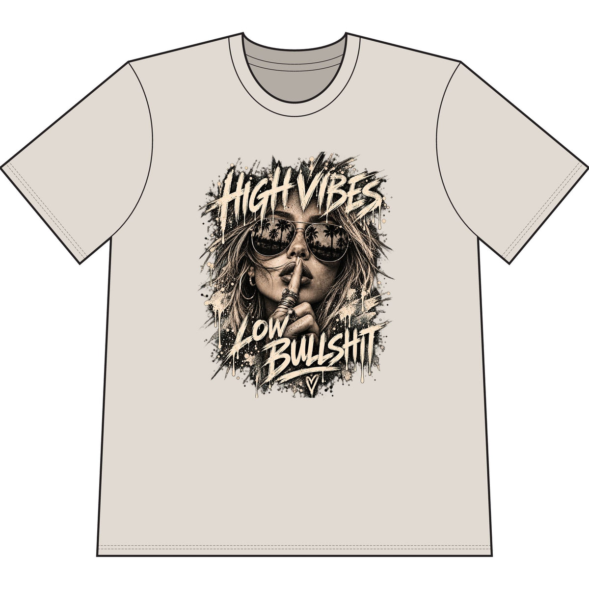 High Vibes Low Bullshit T-Shirt — Retro Graphic Tee for Free-Spirited Women & Men