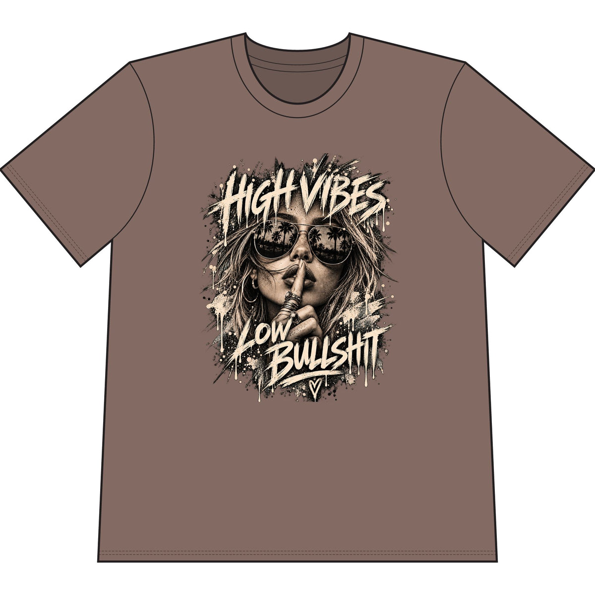 High Vibes Low Bullshit T-Shirt — Retro Graphic Tee for Free-Spirited Women & Men