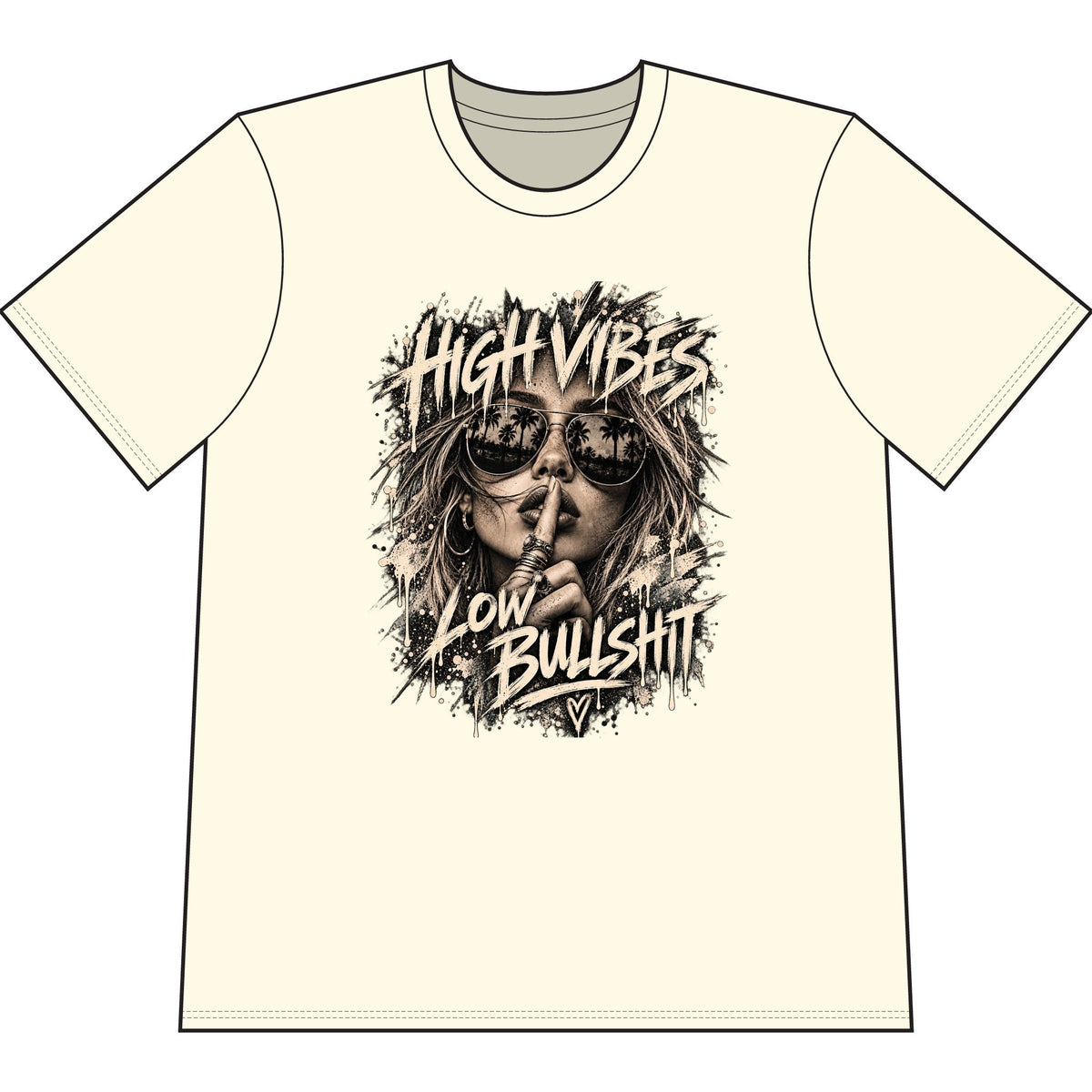 High Vibes Low Bullshit T-Shirt — Retro Graphic Tee for Free-Spirited Women & Men