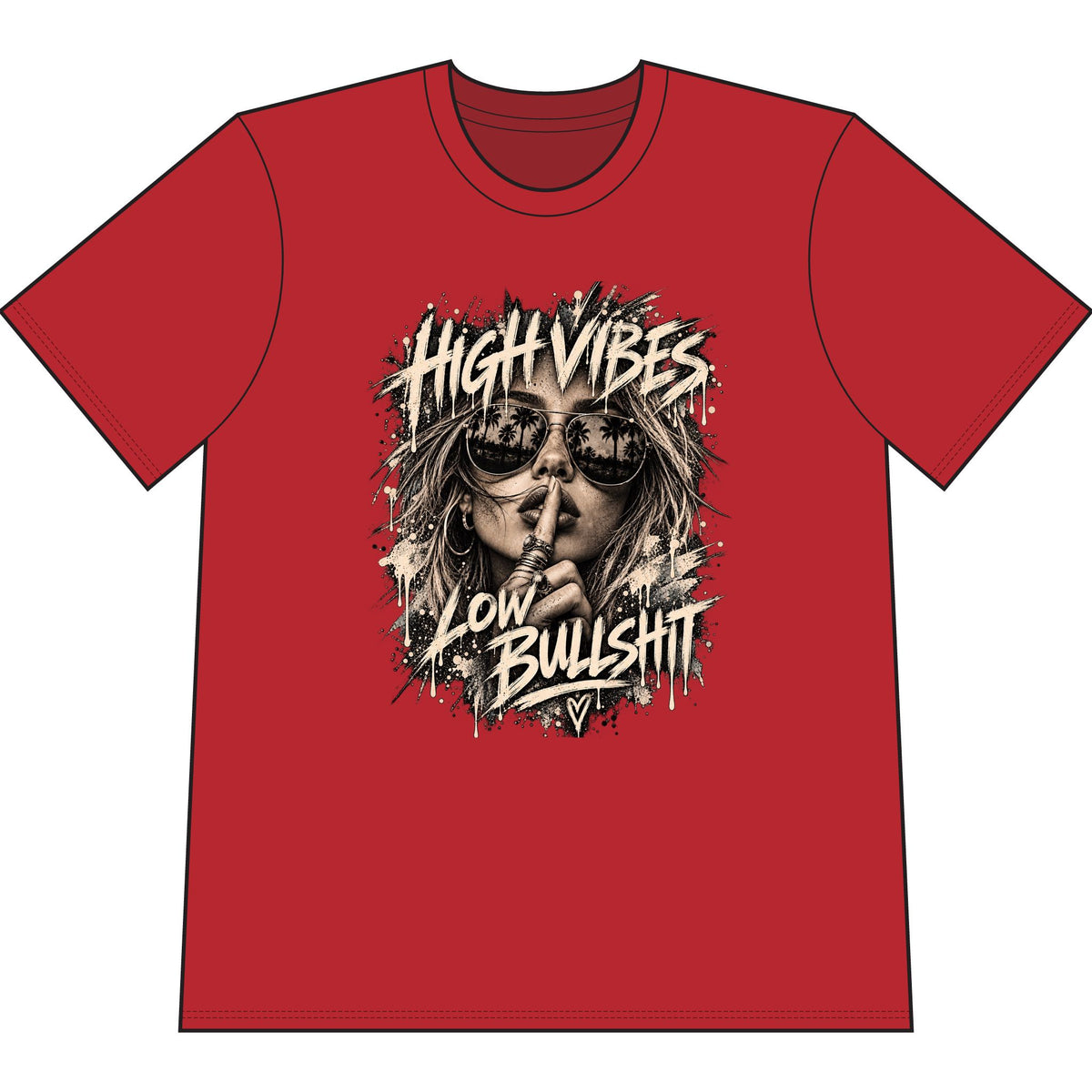 High Vibes Low Bullshit T-Shirt — Retro Graphic Tee for Free-Spirited Women & Men