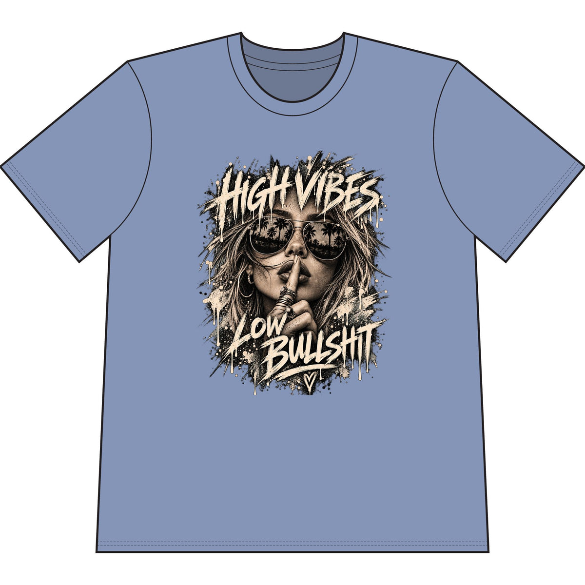 High Vibes Low Bullshit T-Shirt — Retro Graphic Tee for Free-Spirited Women & Men