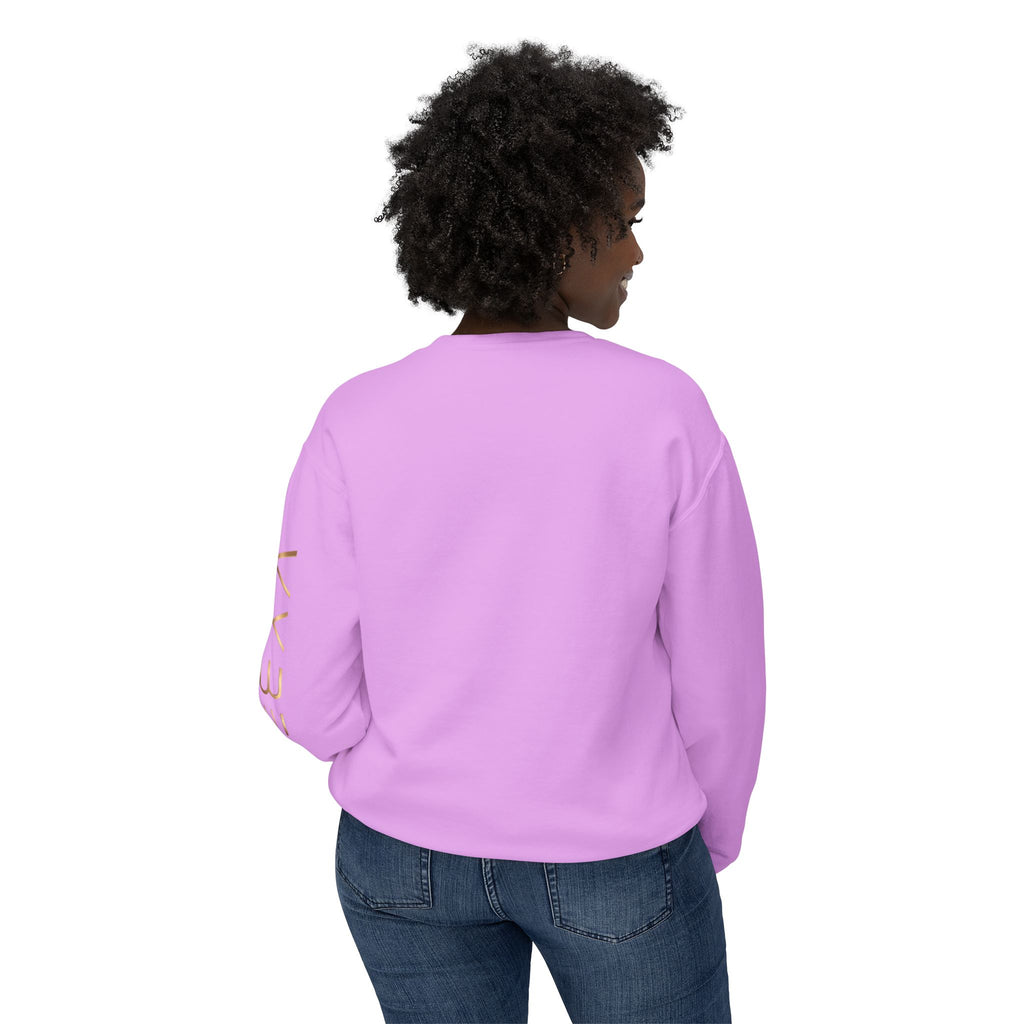 Minimalist White Crewneck Sweatshirt with Gold Sleeve Script