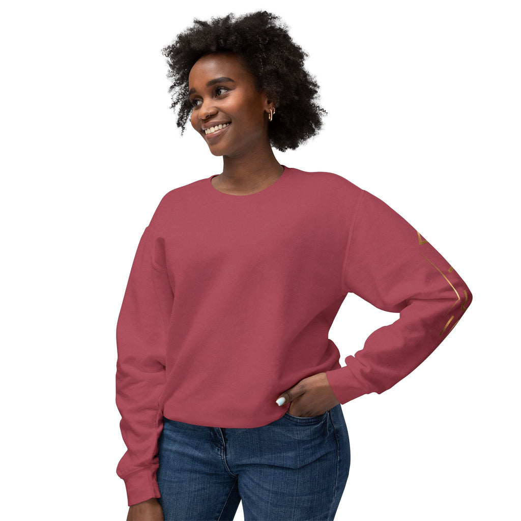 Minimalist White Crewneck Sweatshirt with Gold Sleeve Script