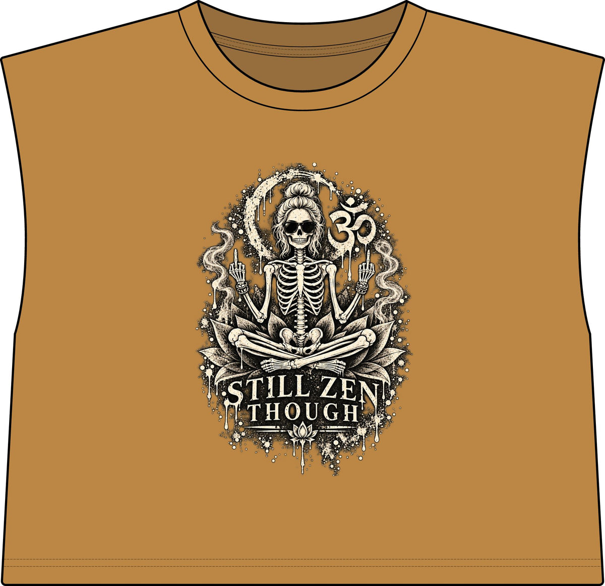 Women’s Muscle Tee — 'Still Zen Though' Skeleton Yoga Graphic