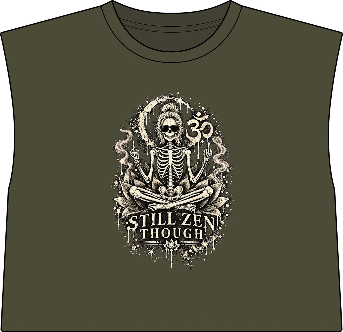 Women’s Muscle Tee — 'Still Zen Though' Skeleton Yoga Graphic