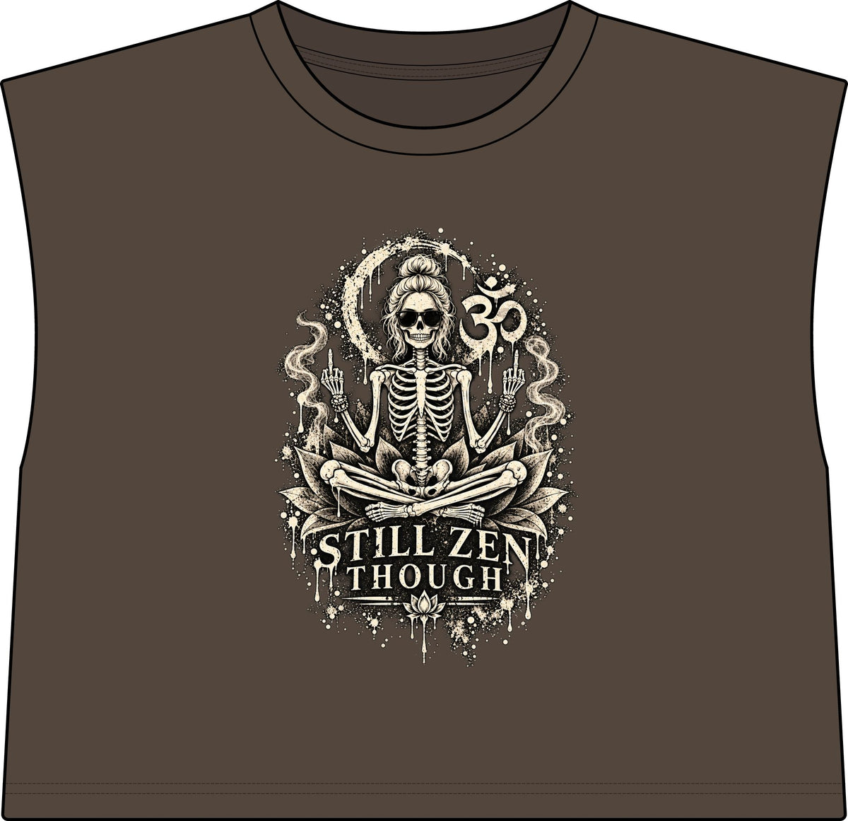 Women’s Muscle Tee — 'Still Zen Though' Skeleton Yoga Graphic