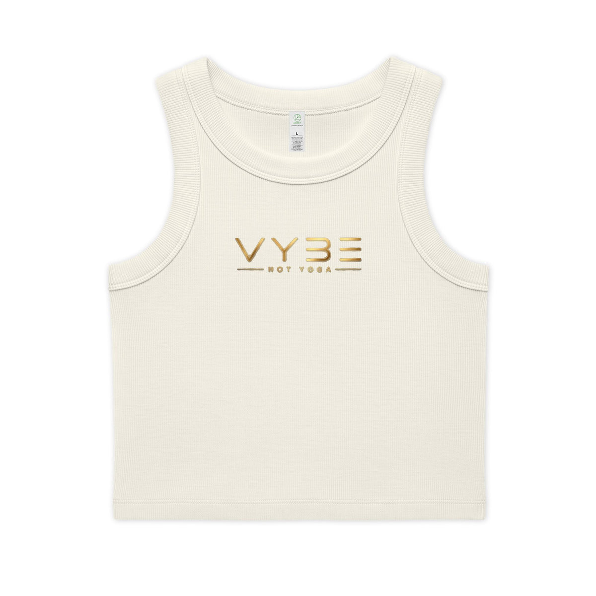 VYBE Gold Logo Rib Crop Tank — Women's Organic Cotton