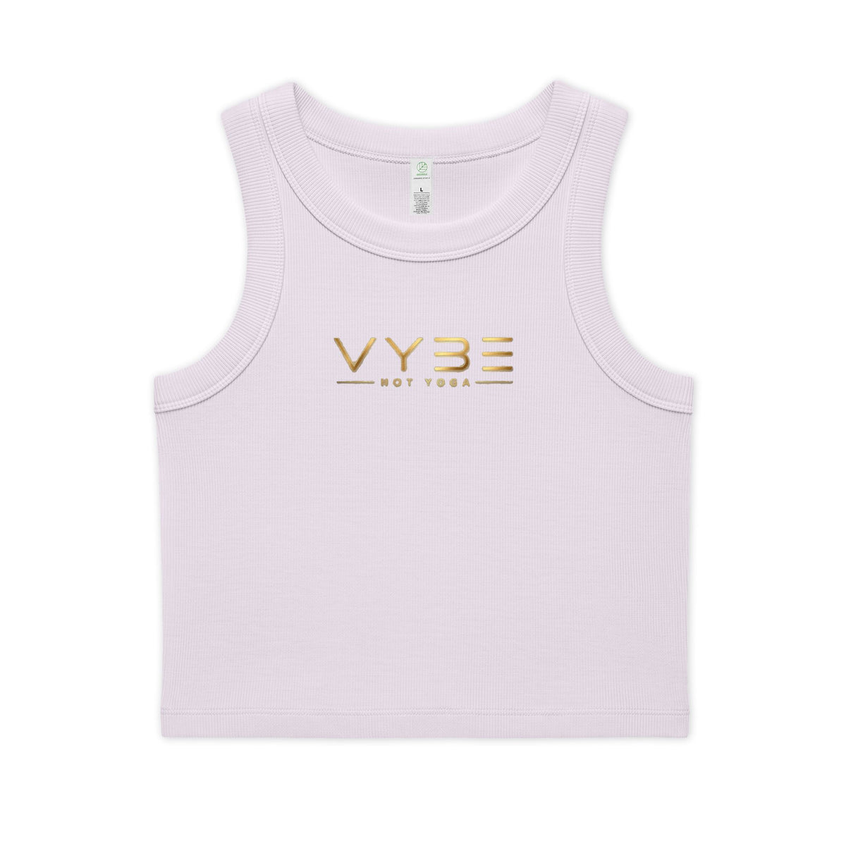 VYBE Gold Logo Rib Crop Tank — Women's Organic Cotton