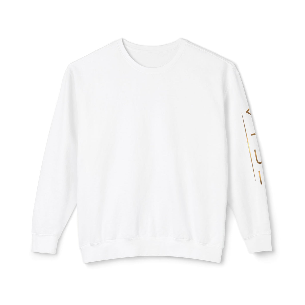 Minimalist White Crewneck Sweatshirt with Gold Sleeve Script